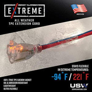 U.S. WIRE 99050 12/3 SJEOW 50' EXTREME ALL WEATHER BLUE/RED EXTENSION CORD